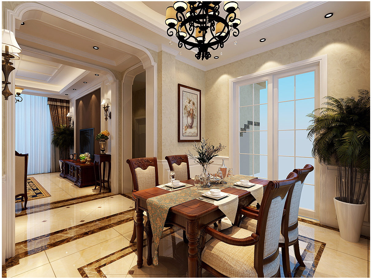 鄭州天倫莊園別墅裝修設計 美式風格實景樣板間賞析